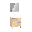 AURLANE - Pack Meuble de salle de bain 80x50 cm Chêne blond + vasque verre blanc + miroir LED 80x70 - vignette