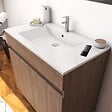 AURLANE - Ensemble Meuble de salle de bain chene celtique 60cm sur pied + vasque ceramique blanche + miroir - vignette