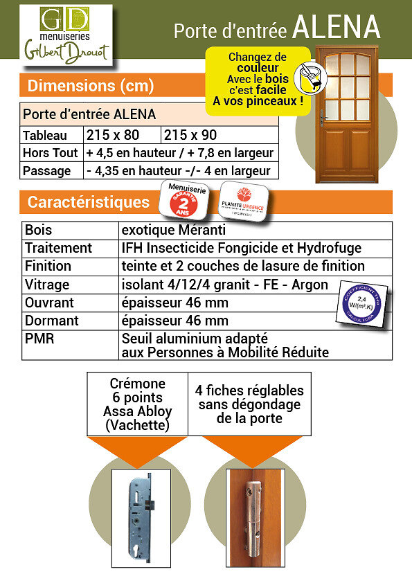 GD MENUISERIES - Porte D Entree En En Bois   Modele 'Alena' 215X80 Poussant Gauche  (Cotes Tableau) - large