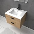 AURLANE - Meuble salle de bain 60 cm monte suspendu decor bois H46xL60xP45cm - avec tiroirs - vasque et miroir - vignette