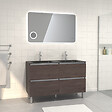 AURLANE - Pack meuble de salle de bain 130x50 cm finition Graphite + vasque Noir + Miroir LED 120x70 - vignette