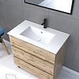 AURLANE - Meuble salle de bain 80x60 - Finition chene naturel + vasque blanche + miroir - TIMBER 80 - Pack 45 - vignette