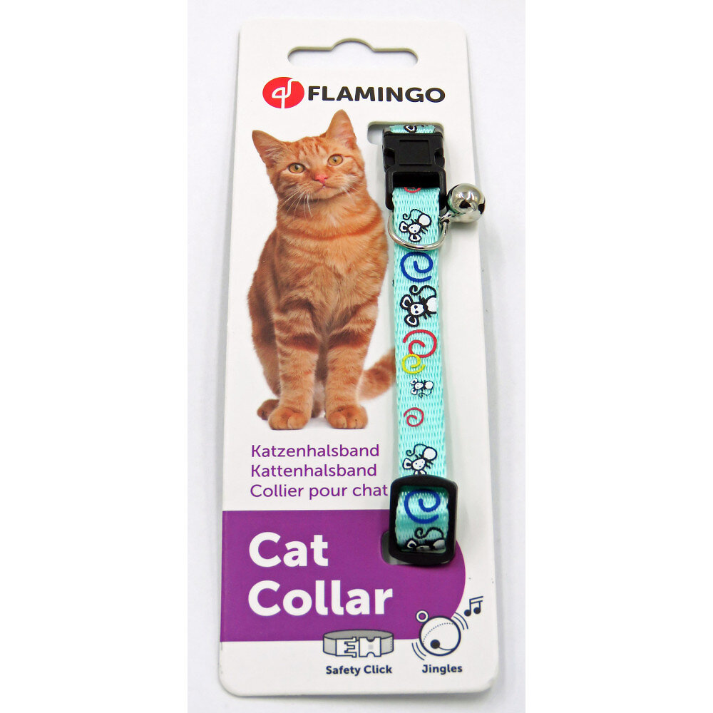 FLAMINGO PET PRODUCT - Collier réglable de 20 à 35 cm vert avec motif souris pour chat - large