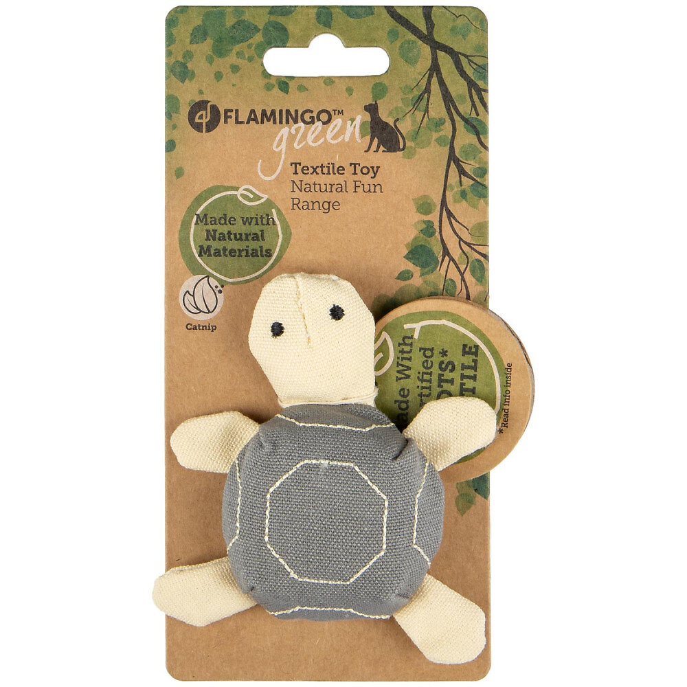 tortue natural fun. 11 x 3  cm. gris beige. gamme green. jouet pour chat.