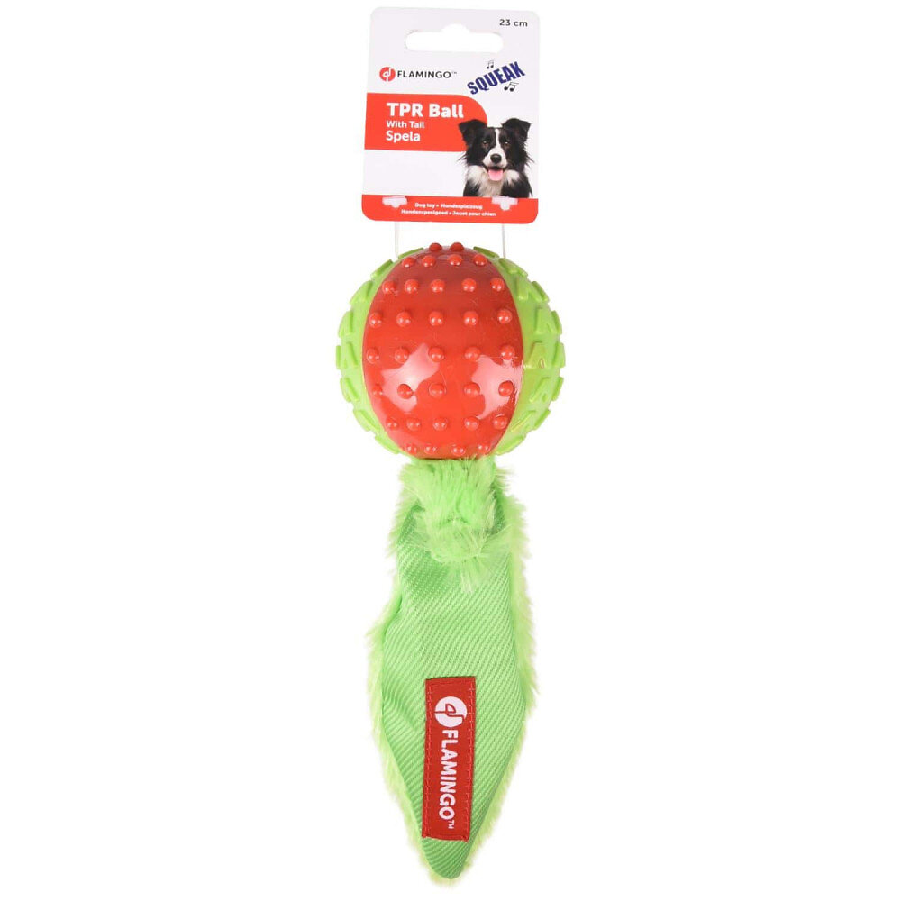 FLAMINGO PET PRODUCT - Ballon + queue en peluche rouge-vert 23 cm pour chien - large