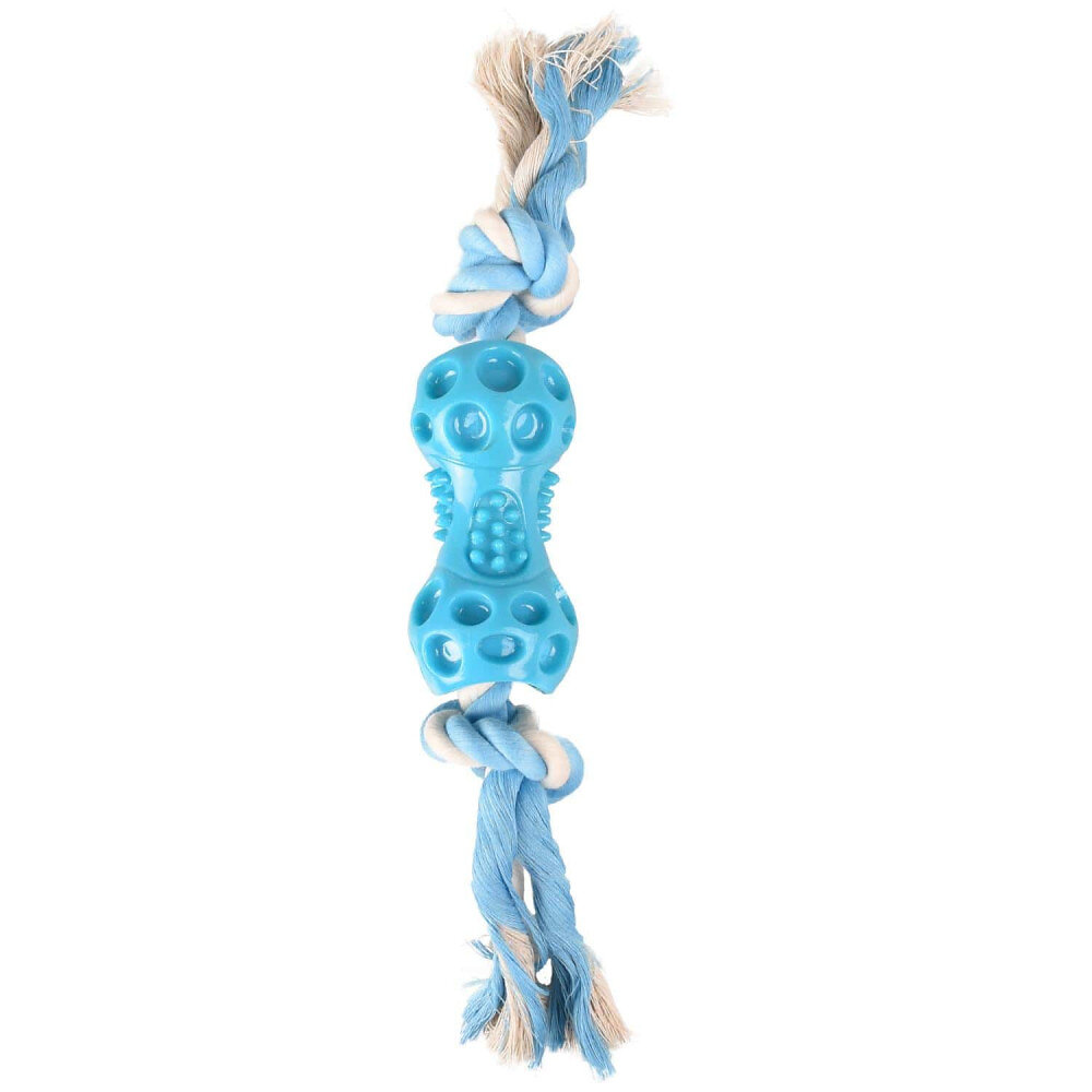 FLAMINGO PET PRODUCT - Jouet Haltère + corde bleu 34 cm. LINDO. en TPR. pour chien. - large