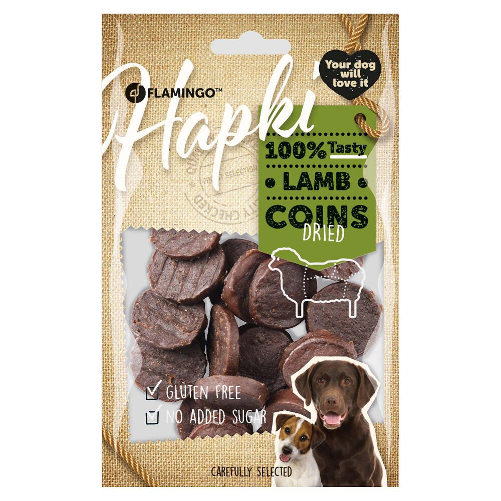 FLAMINGO PET PRODUCT - Friandise pièces d'agneau Hapki BBQ pour chien 85 g sans gluten - large