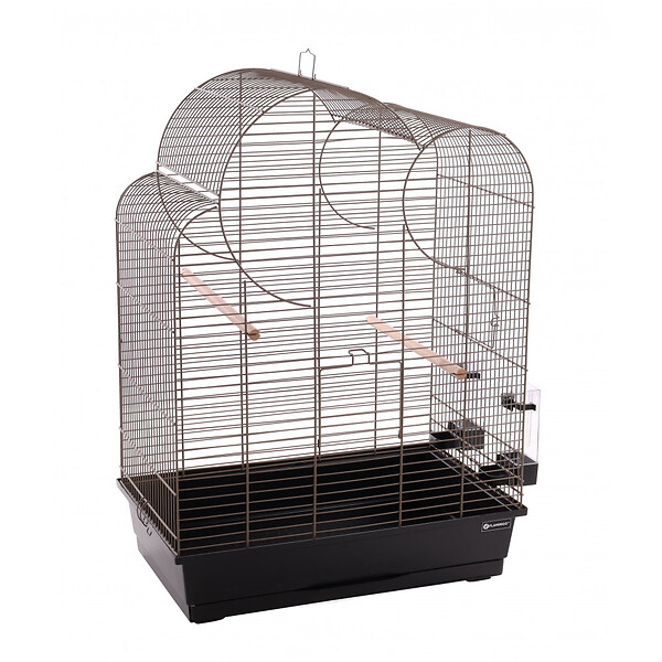 PawHut Cage à oiseaux dim. 59,5L x 29,8I x 35,3H cm mangeoires perchoirs 4  portes plateau excrément amovible + poignée transport métal PP noir
