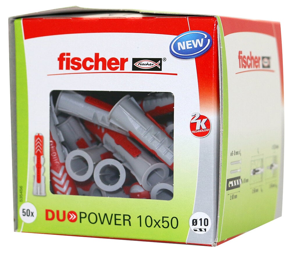 Cheville tous matériaux DuoPower 8x40 avec vis - boîte de 50 pcs - FISCHER
