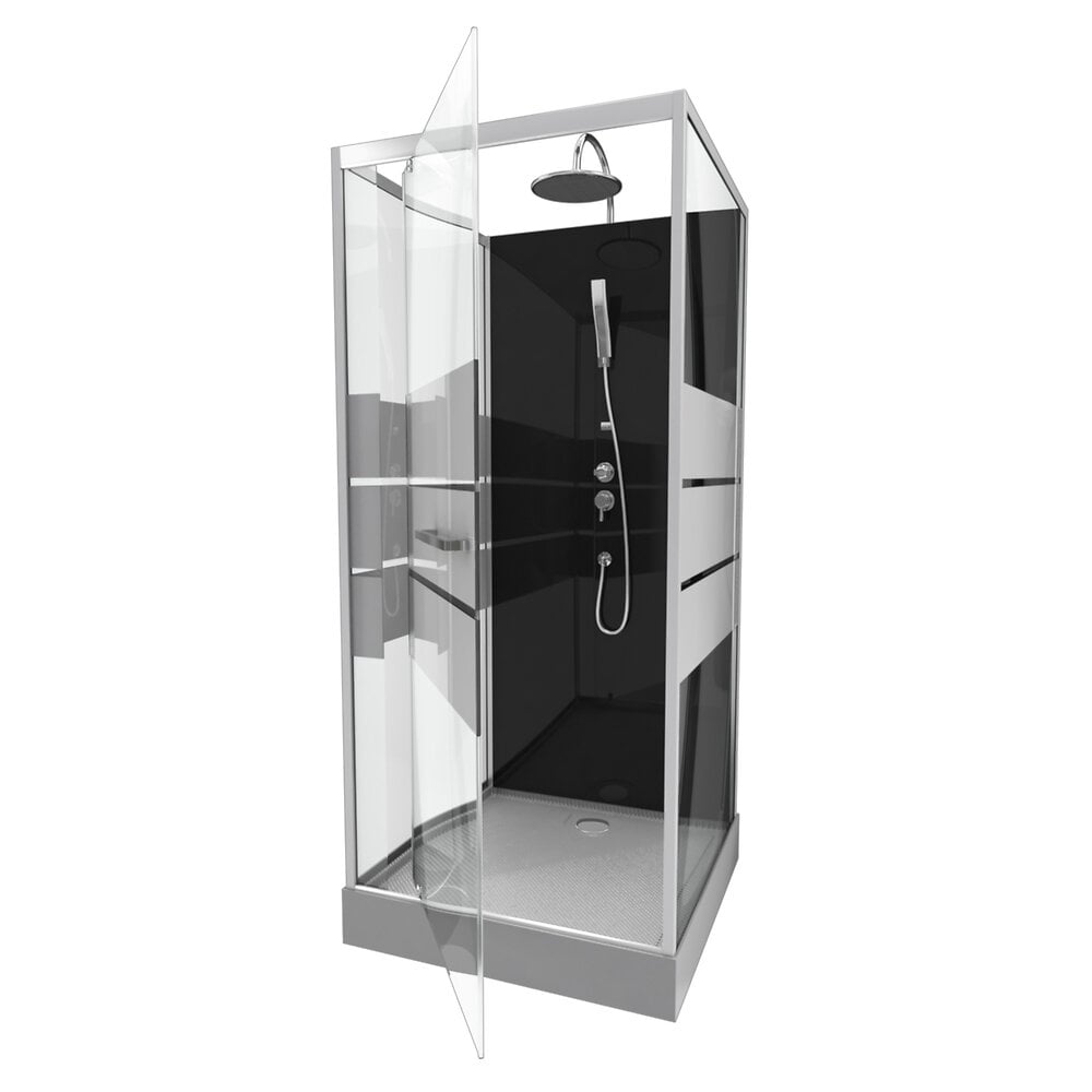 Cabine de douche L.80 x l.80 cm blanc, verre transparent, sérigraphié,  Metro