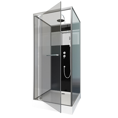 AURLANE - Cabine de douche 90x90cm carrée porte pivotante - avec bande effet miroir - SQUARE STRIPE - vignette