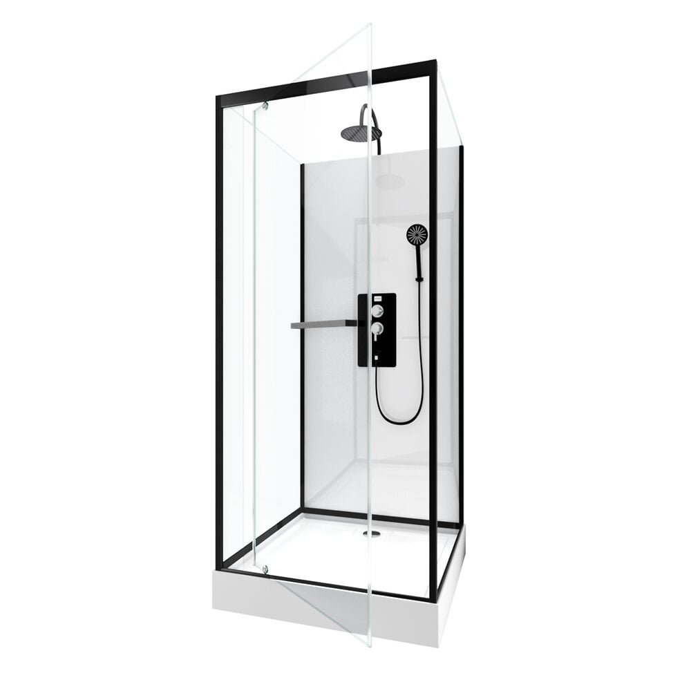 AURLANE - Cabine de douche carrée 80x80x230cm - extra blanc et profilé noir mat - LUNAR SQUARE 80 - large