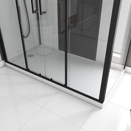 AURLANE - Cabine de douche rectangle 170x90x207.5cm blanche avec profile noir mat receveur plat - INFINITY LOW - vignette