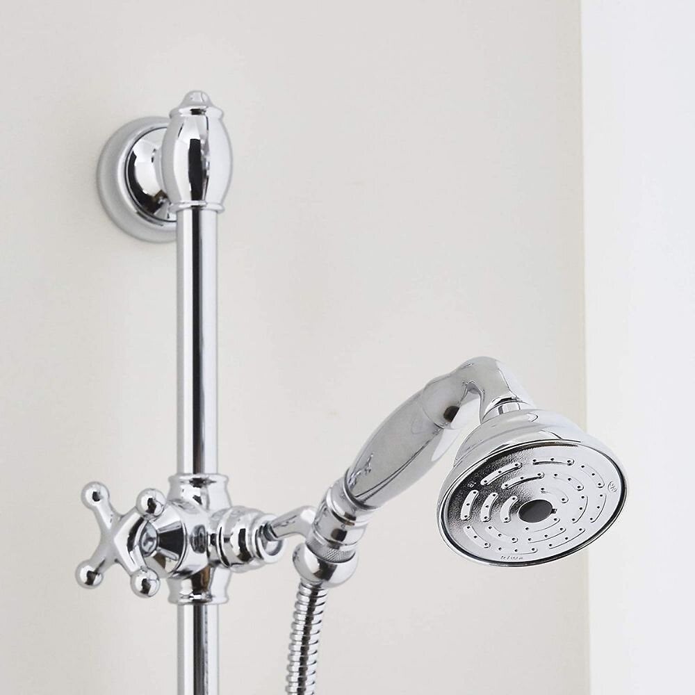 Pommeau de douche mural avec douchette vario et flexible de douche 1,25m -  Blanc/Chromé - Cdiscount Bricolage