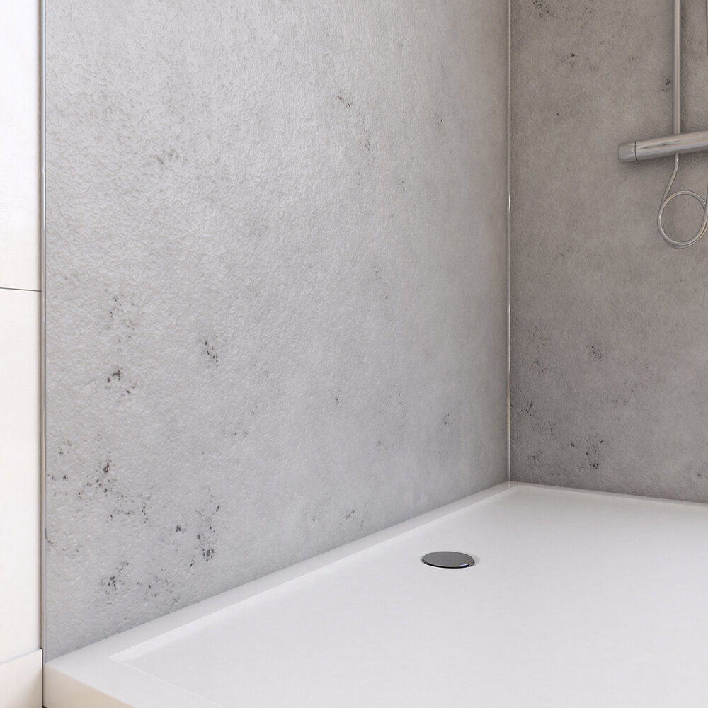 AURLANE - PACK PANNEAUX MURAUX BETON clair en composite avec profile d'angle et de finition chrome - large