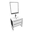 AURLANE - Pack meuble de salle de bain 80x50 cm - 2 tiroirs blanc - vasque blanche + miroir noir mat - vignette
