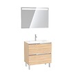 AURLANE - Pack Meuble de salle de bain 80x50 cm Chêne blond + vasque verre blanc + miroir LED 80x60 - vignette