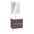 AURLANE - Pack Meuble de salle de bain 80x50 cm Graphite + vasque verre blanc + miroir LED 70x90 - vignette