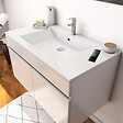 AURLANE - Ensemble Meuble de salle de bain blanc 60cm suspendu a portes + vasque ceramique blanche + miroir - vignette