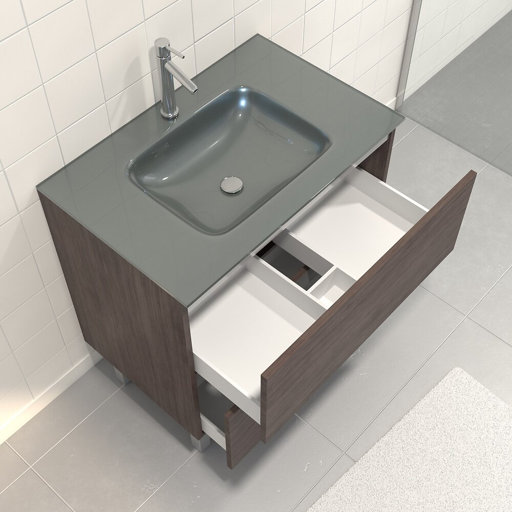 AURLANE - Pack Meuble de salle de bain 80x50 cm Graphite + vasque Argent + miroir LED 80x60 - large