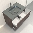 AURLANE - Pack Meuble de salle de bain 80x50 cm Graphite + vasque Argent + miroir LED 80x60 - vignette