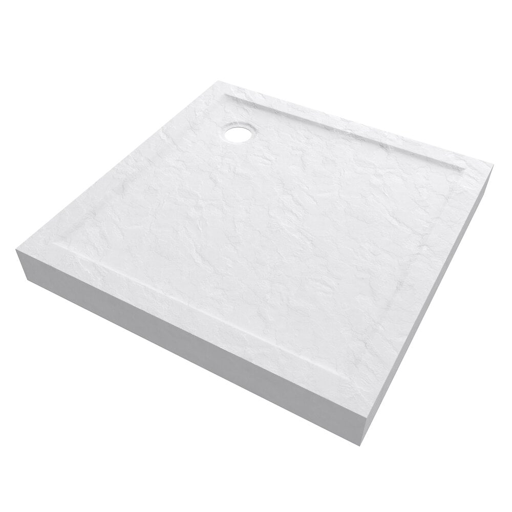 AURLANE - Receveur a poser 90X90cm - acrylique renforce blanc effet pierre - anti-derapant - large