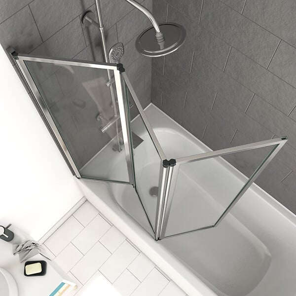 Pare baignoire relevable 139x105cm avec volet - verre transparent avec bande  depolie - Aurlane