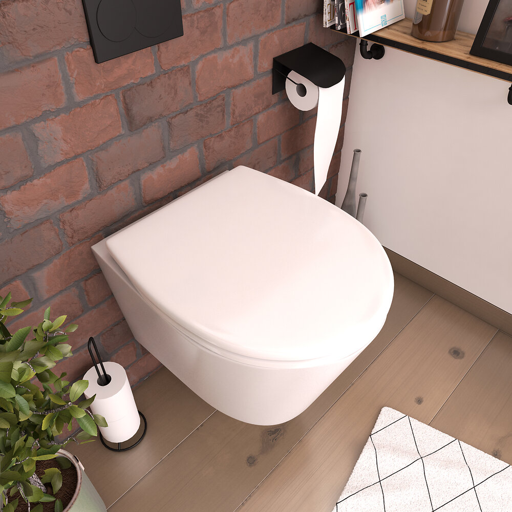 GALEDO - Abattant pour WC blanc - Thermodur avec charnières en plastique déclipsable - SIMPLE WHITE - large