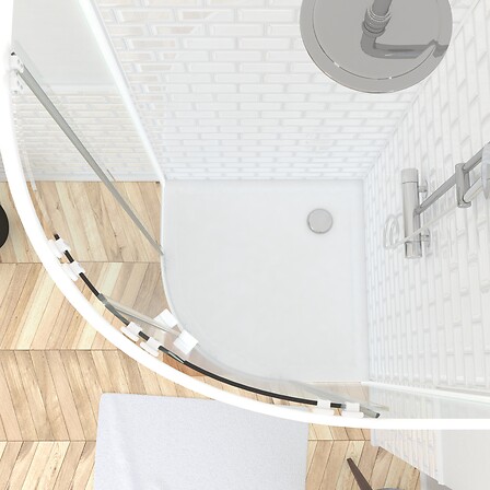 AURLANE - Pack porte de douche coulissante blanc de 89 à 90x190 cm + receveur - WHITY ROUND SLIDE - vignette