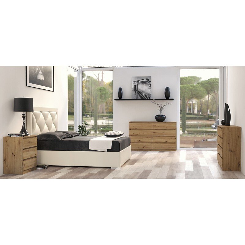 HUCOCO - MILAN - Commode moderne grande 8 tiroirs chambre salon - Dimensions 97x120x40  - Design minimaliste - Meuble de rangement - Chêne - large