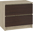 HUCOCO - SKANDI - Table de chevet contemporain chambre 60x55x40 cm - 2 tiroirs larges - Design moderne&robuste  - Table d'appoint - Sonoma/Wenge - vignette