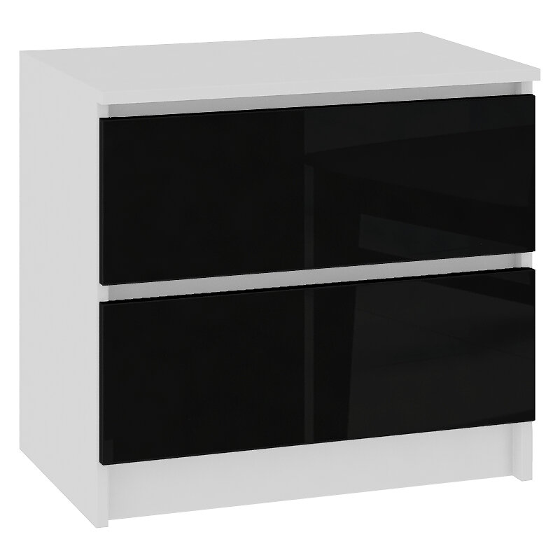 HUCOCO - SKANDI - Table de chevet contemporain chambre 60x55x40 cm - 2 tiroirs larges - Design moderne&robuste  - Table d'appoint - Blanc/Noir laqué - large