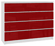 HUCOCO - CUPID - Commode contemporaine chambre salon bureau 8 tiroirs gloss - 138x99x40 cm - Meuble de rangement multi-fonctionnel - Blanc/Rouge laqué - vignette