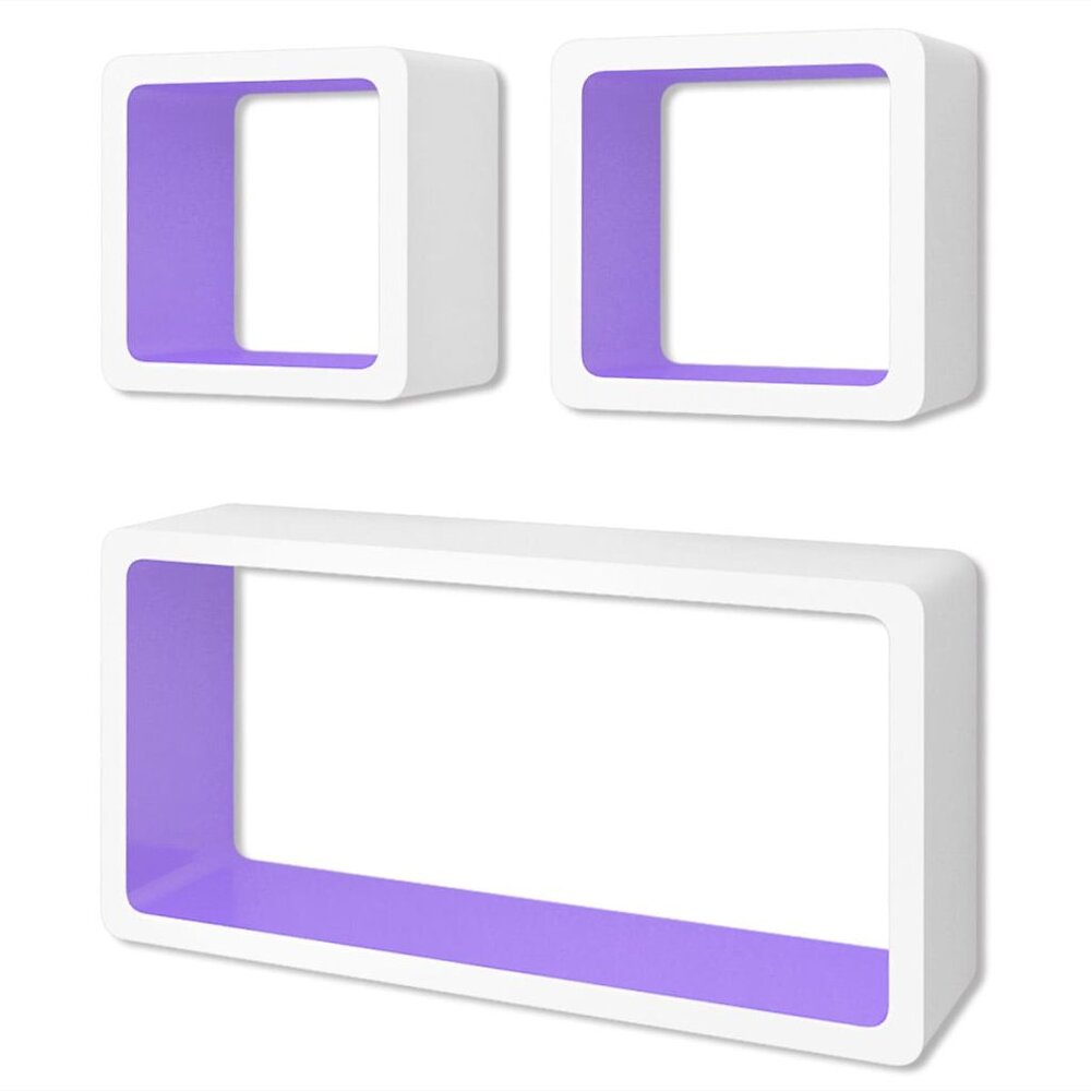VIDAXL - 3 Etagères cubes murales et en MDF Blanc-Violet pour DVD/Livres - Blanc - large