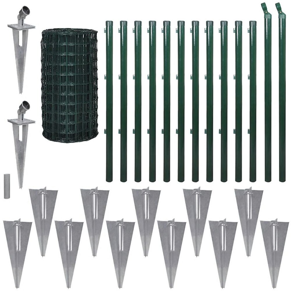 VIDAXL - Jeu de clôture avec des piquets de sol 25 x 0,8 m Acier Vert - Vert - large