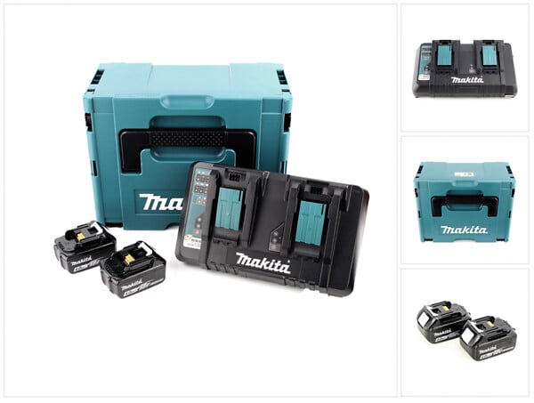 Makita Set Power Source 18V: 2x Batteries BL1840B 4,0Ah + Chargeur double  DC18RD + Makpac