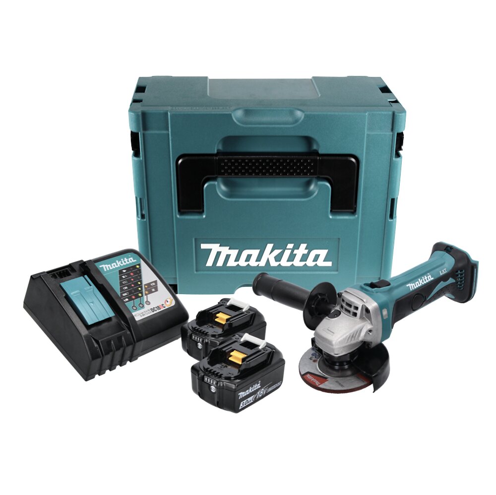 MAKITA - Makita Dga 452 Rfj Meuleuse D'angle Sans Fil, 18v 115mm + 2x Batteries 3,0ah + Chargeur + Makpac - large