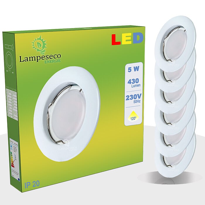 LAMPESECOENERGIE - Lot de 8 Spot Led Encastrable Complete Blanc Lumière Blanc Chaud 5W eq.50W ref.267 - large