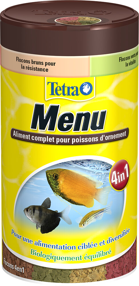aliments pour poisson tetra menu et tetramin menu flocons 250ml