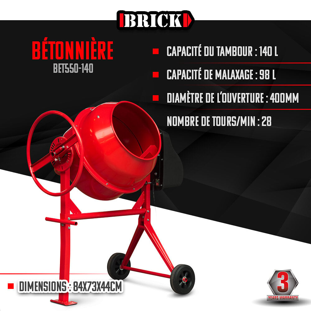 BRICK - Bétonnière 550w - 140L - Brick - large