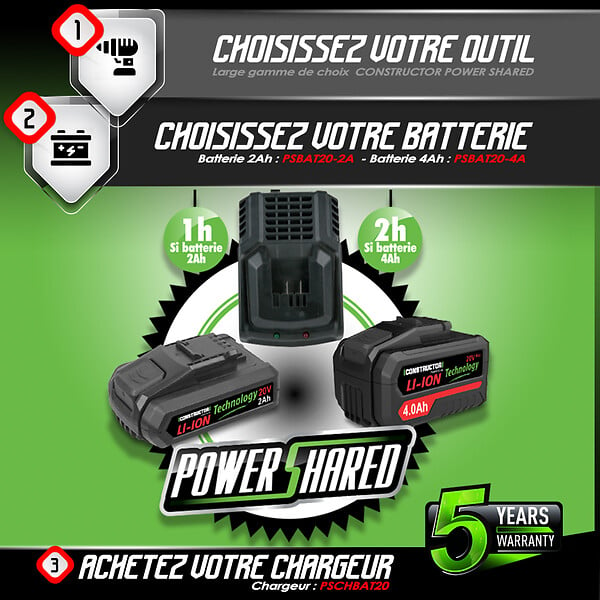 Visseuse a chocs rechargeable livree sans batterie Constructor ref PSCW20B  outils à batterie interchangeable - Euro-Expos