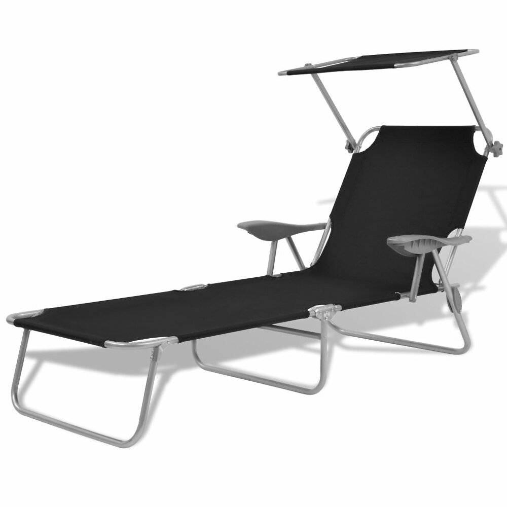 VIDAXL - Chaise longue de jardin avec baldaquin Acier Noir 58x189x27 cm - Noir - large