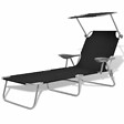 VIDAXL - Chaise longue de jardin avec baldaquin Acier Noir 58x189x27 cm - Noir - vignette
