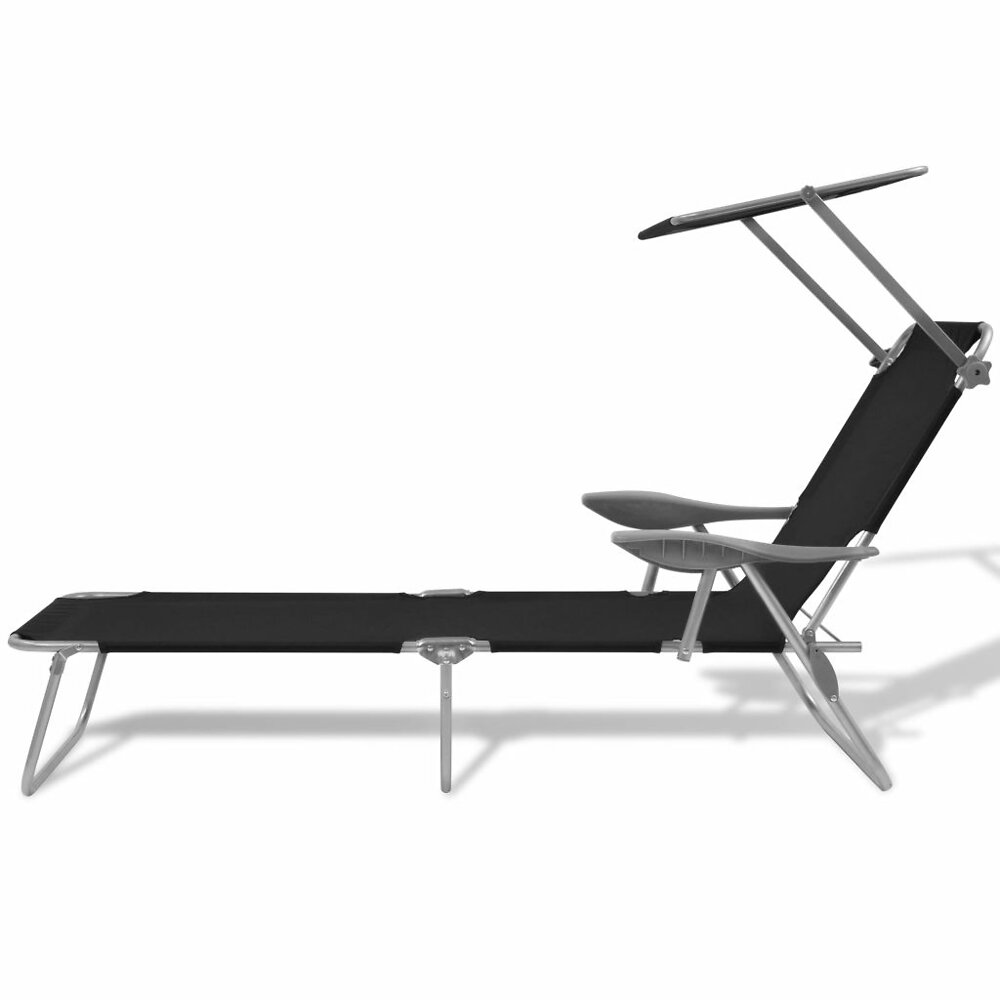 VIDAXL - Chaise longue de jardin avec baldaquin Acier Noir 58x189x27 cm - Noir - large
