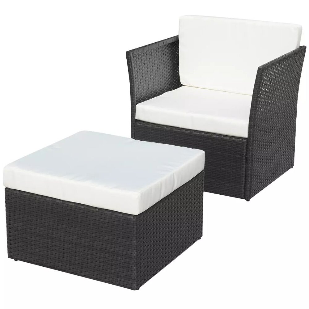 VIDAXL - Chaise de jardin avec tabouret Noir Résine tressée - Noir - large