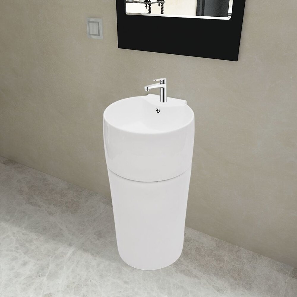VIDAXL - Vasque à trou de trop-plein/robinet céramique Blanc pour salle de bain - Blanc - large