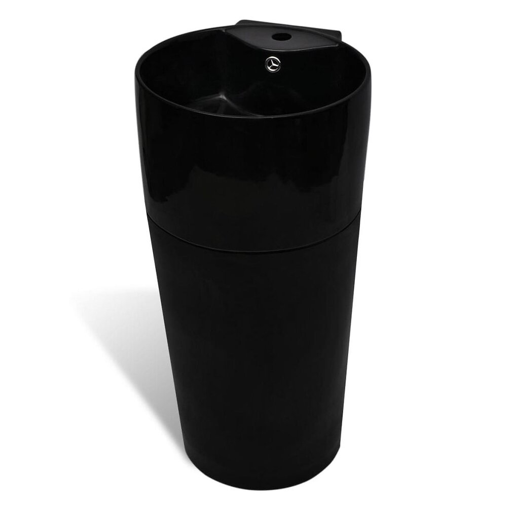 VIDAXL - Vasque à trou de trop-plein/robinet céramique Noir pour salle de bain - 141943 - Noir - large