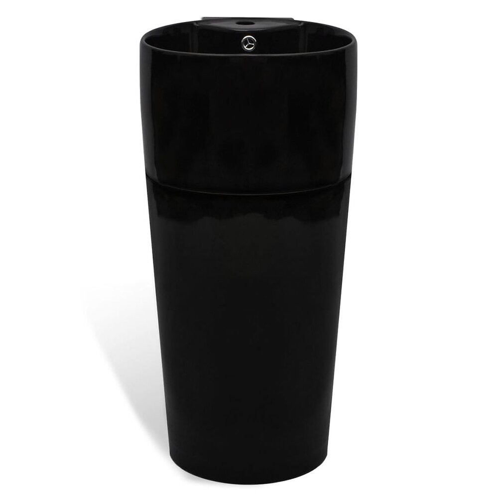 VIDAXL - Vasque à trou de trop-plein/robinet céramique Noir pour salle de bain - 141943 - Noir - large