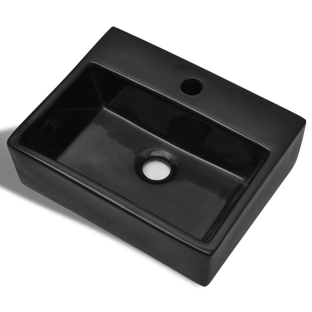 VIDAXL - Vasque rectangulaire à trou Noir en céramique pour salle de bain - Noir - large