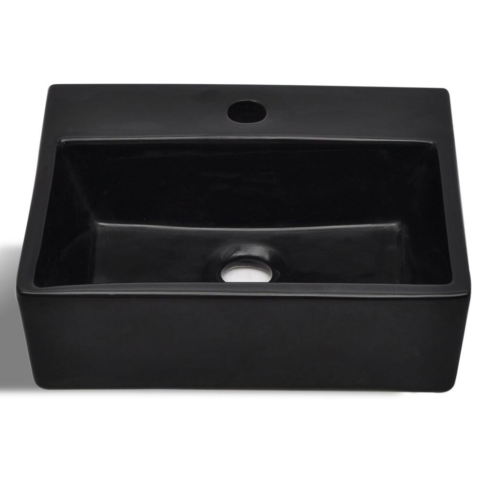VIDAXL - Vasque rectangulaire à trou Noir en céramique pour salle de bain - Noir - large